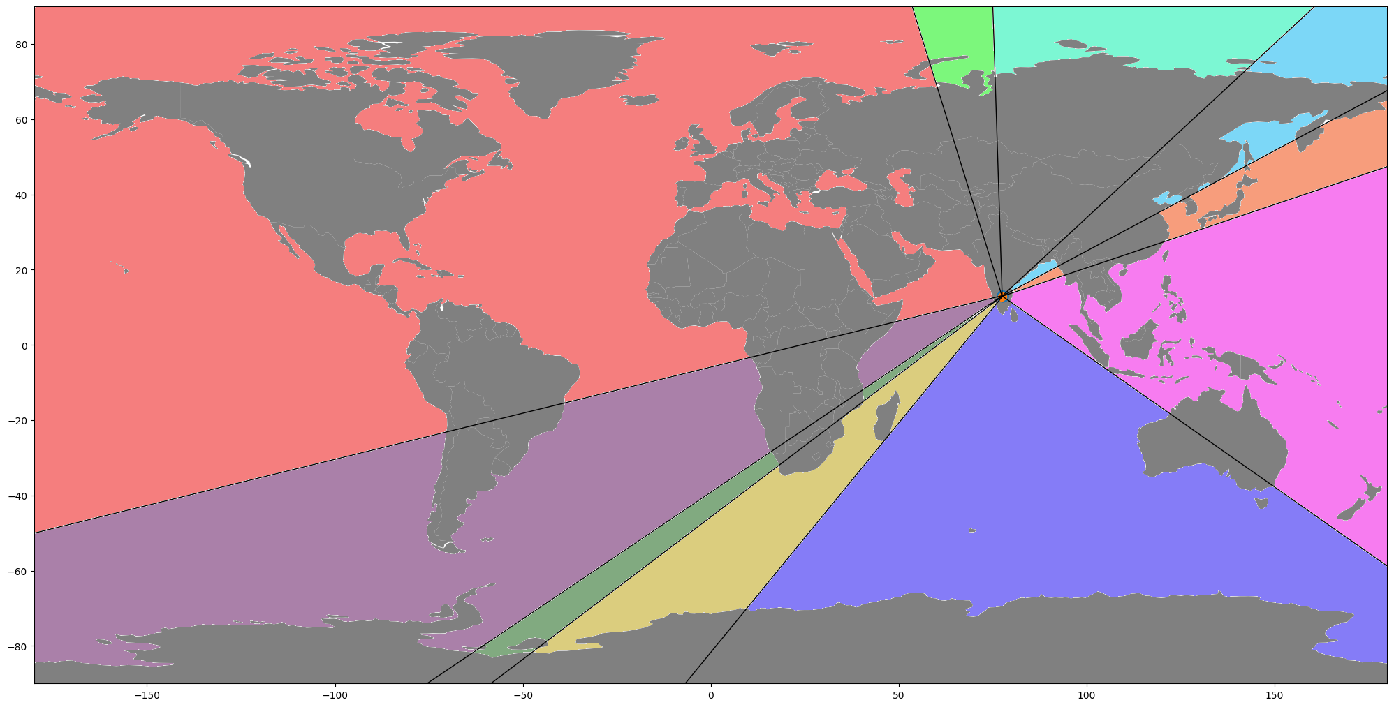 Voronoi map of the world with the closest warehouse